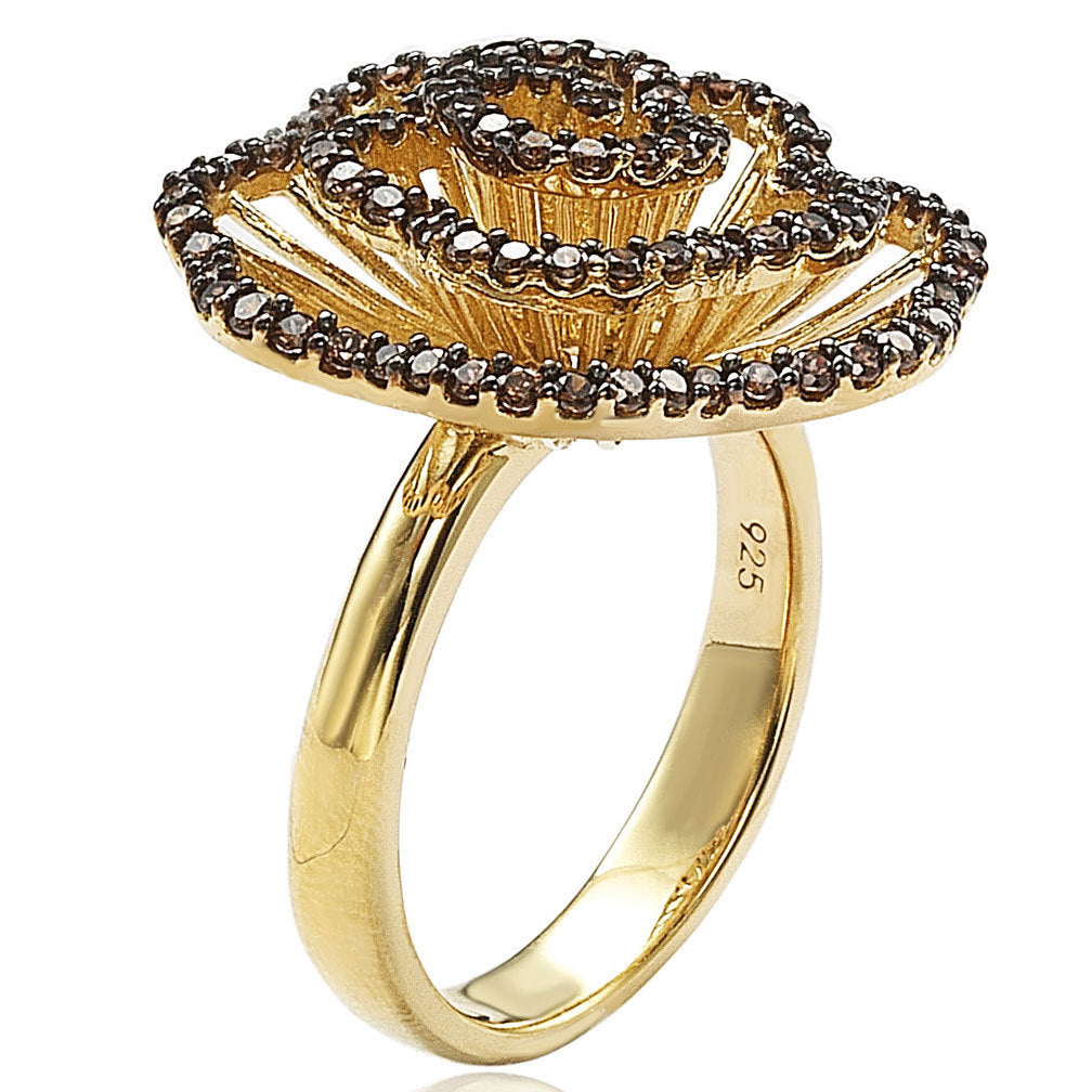 Suzy Levian Pave Cubic Zirconia Sterling Silver Brown Flower Ring