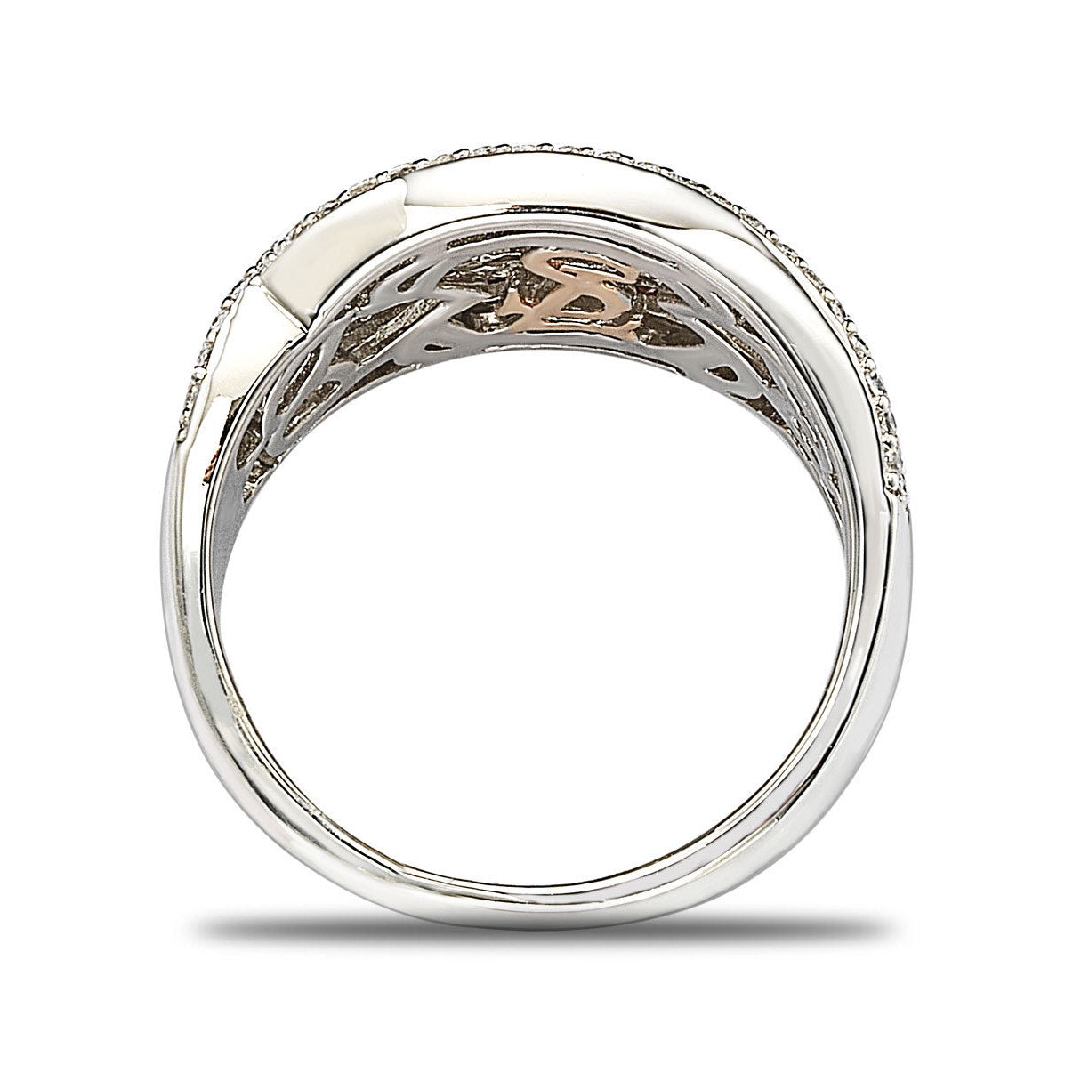 Suzy Levian Sterling Silver White and Brown Cubic Zirconia Intertwined Ring