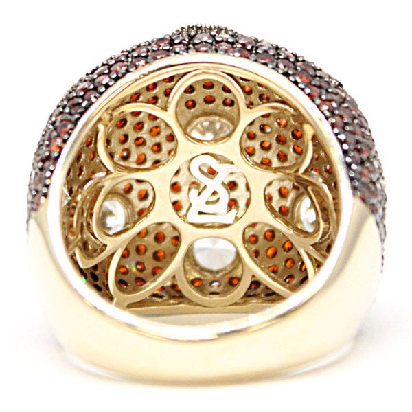 Suzy Levian Sterling Silver Pave Cubic Zirconia Reddish Brown Ring