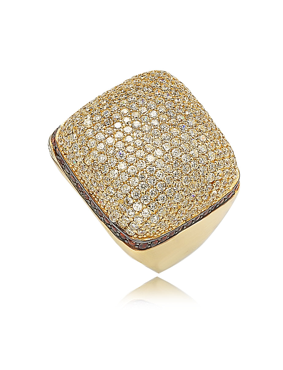 Suzy Levian Yellow Gold tone Sterling Silver Reddish Brown and White Cubic Zirconia Ring