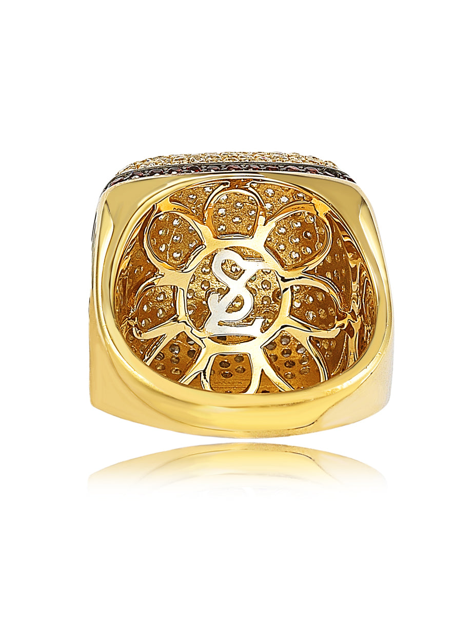 Suzy Levian Yellow Gold tone Sterling Silver Reddish Brown and White Cubic Zirconia Ring