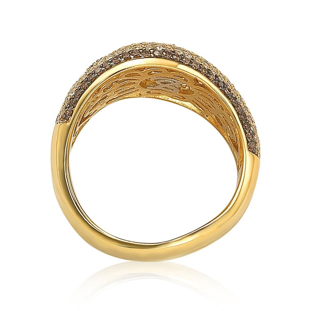 Suzy Levian Golden Sterling Silver Brown Cubic Zirconia Ring