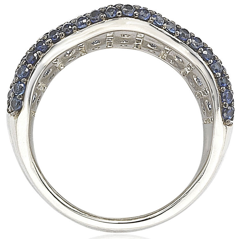 Suzy Levian Sterling Silver Sapphire and 6 Catt Diamond Crossing Ring