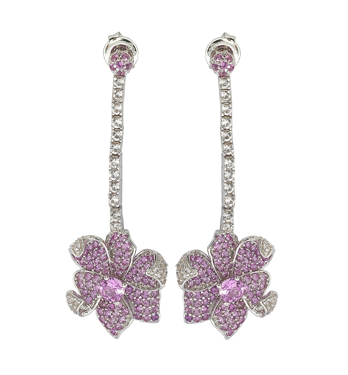 Suzy Levian Sterling Silver Pink Sapphire and Diamond Accent Flower Earrings