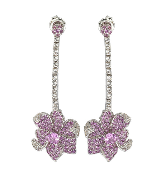 Suzy Levian Sterling Silver Pink Sapphire and Diamond Accent Flower Earrings