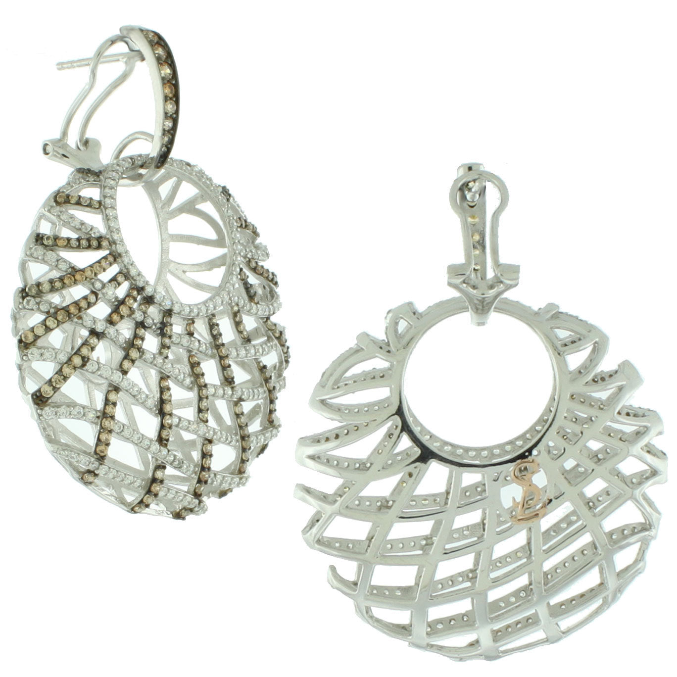 Suzy Levian Sterling Silver White Cubic Zirconia Criss-cross Round Big Dangle Earrings