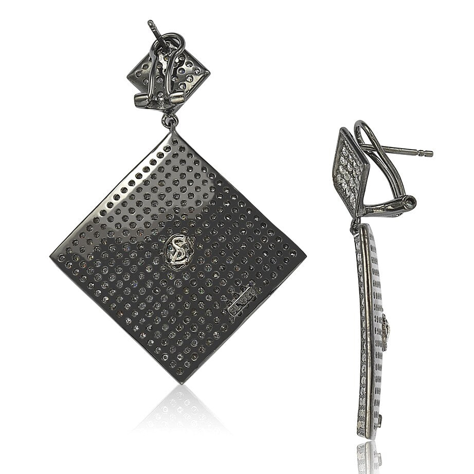 Suzy Levian Blackened Sterling Silver Cubic Zirconia Pave Diamond-Shape Earrings