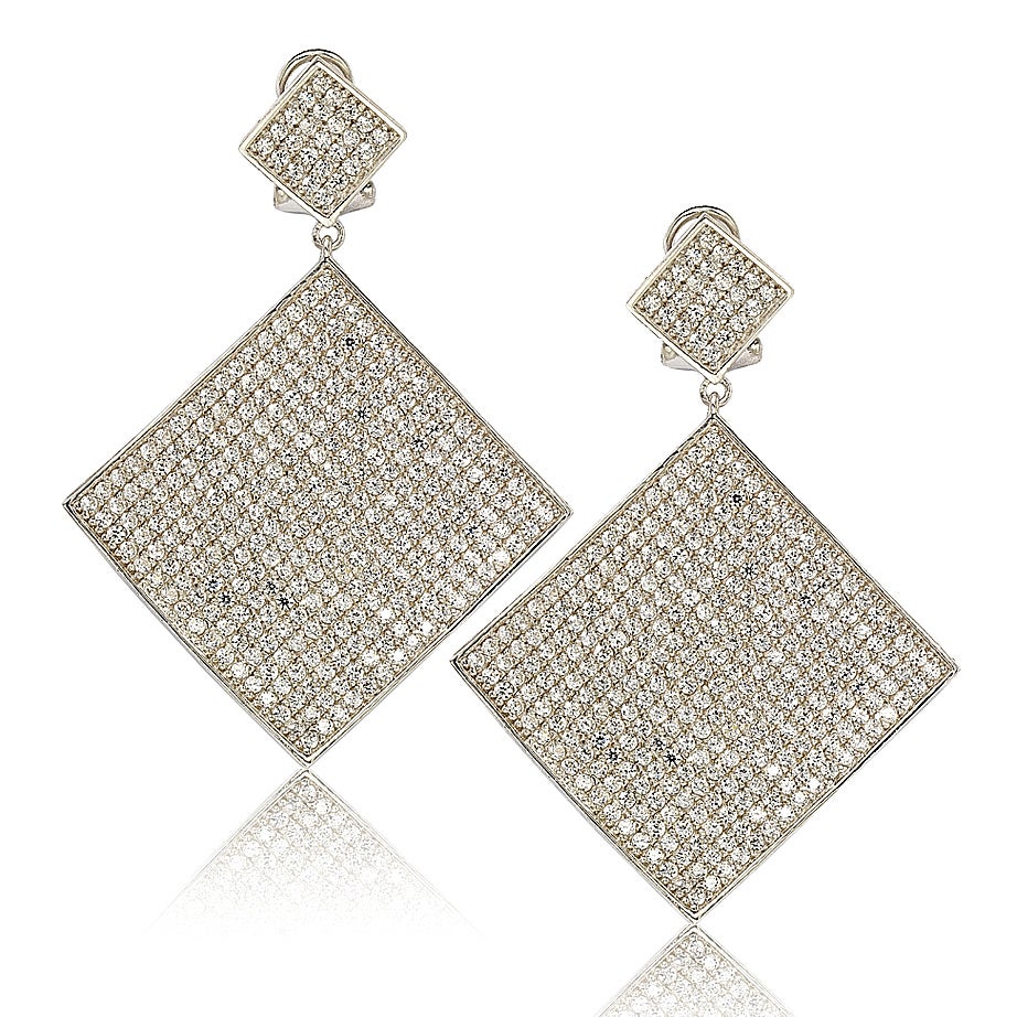 Suzy Levian Sterling Silver Cubic Zirconia Pave Diamond Shape Earrings