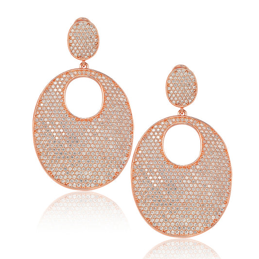 Suzy Levian Rose Sterling Silver Cubic Zirconia Pave Oval Earrings
