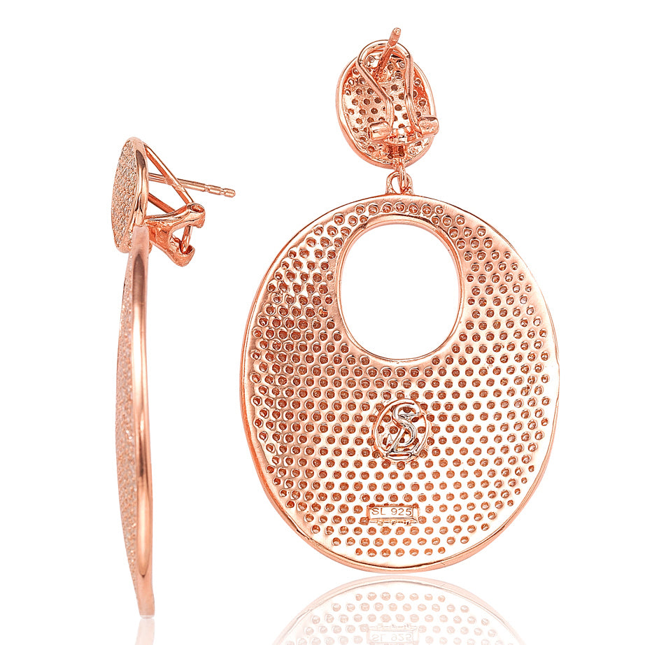 Suzy Levian Rose Sterling Silver Cubic Zirconia Pave Oval Earrings
