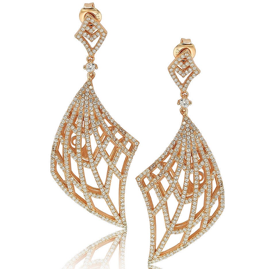 Suzy Levian Rosed Sterling Silver Cubic Zirconia Crossing Drop Earrings