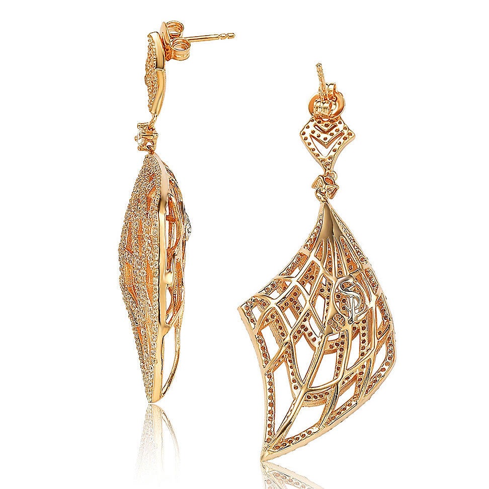 Suzy Levian Rosed Sterling Silver Cubic Zirconia Crossing Drop Earrings