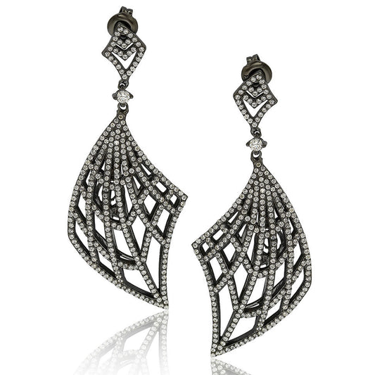 Suzy Levian Blackened Sterling Silver Cubic Zirconia Crossing Drop Earrings