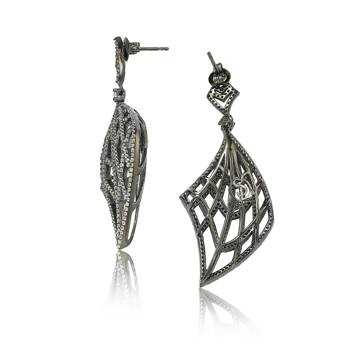 Suzy Levian Blackened Sterling Silver Cubic Zirconia Crossing Drop Earrings