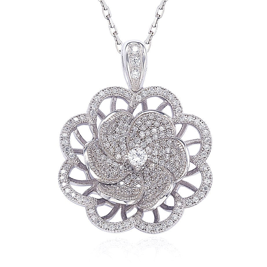 Suzy Levian Sterling Silver Cubic Zirconia Flower Pendant