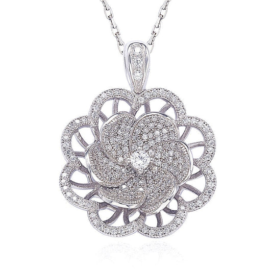 Suzy Levian Sterling Silver Cubic Zirconia Flower Pendant