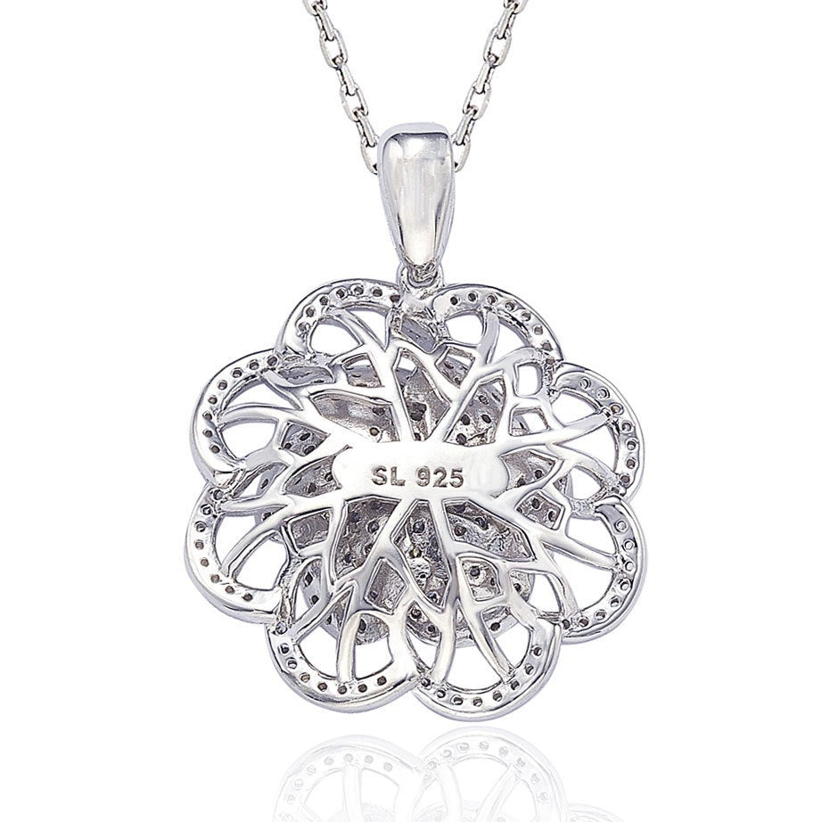 Suzy Levian Sterling Silver Cubic Zirconia Flower Pendant