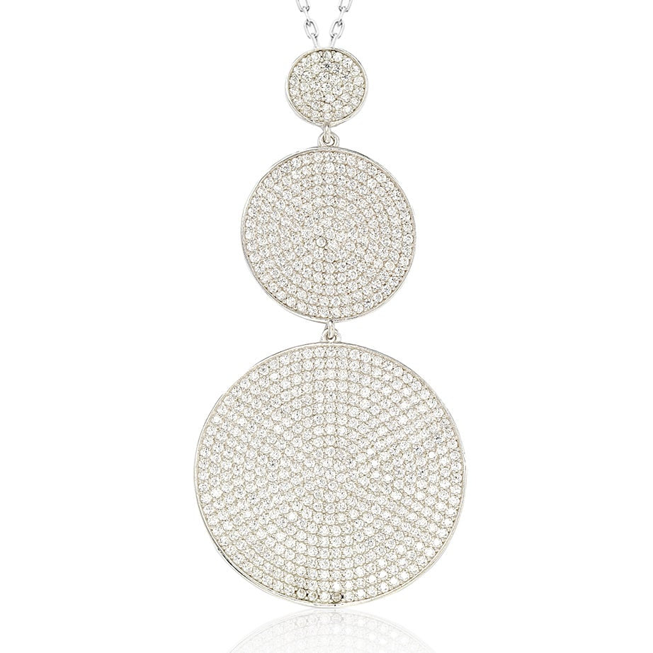 Suzy Levian Sterling Silver Cubic Zirconia White Pave Graduating Circles Pendant