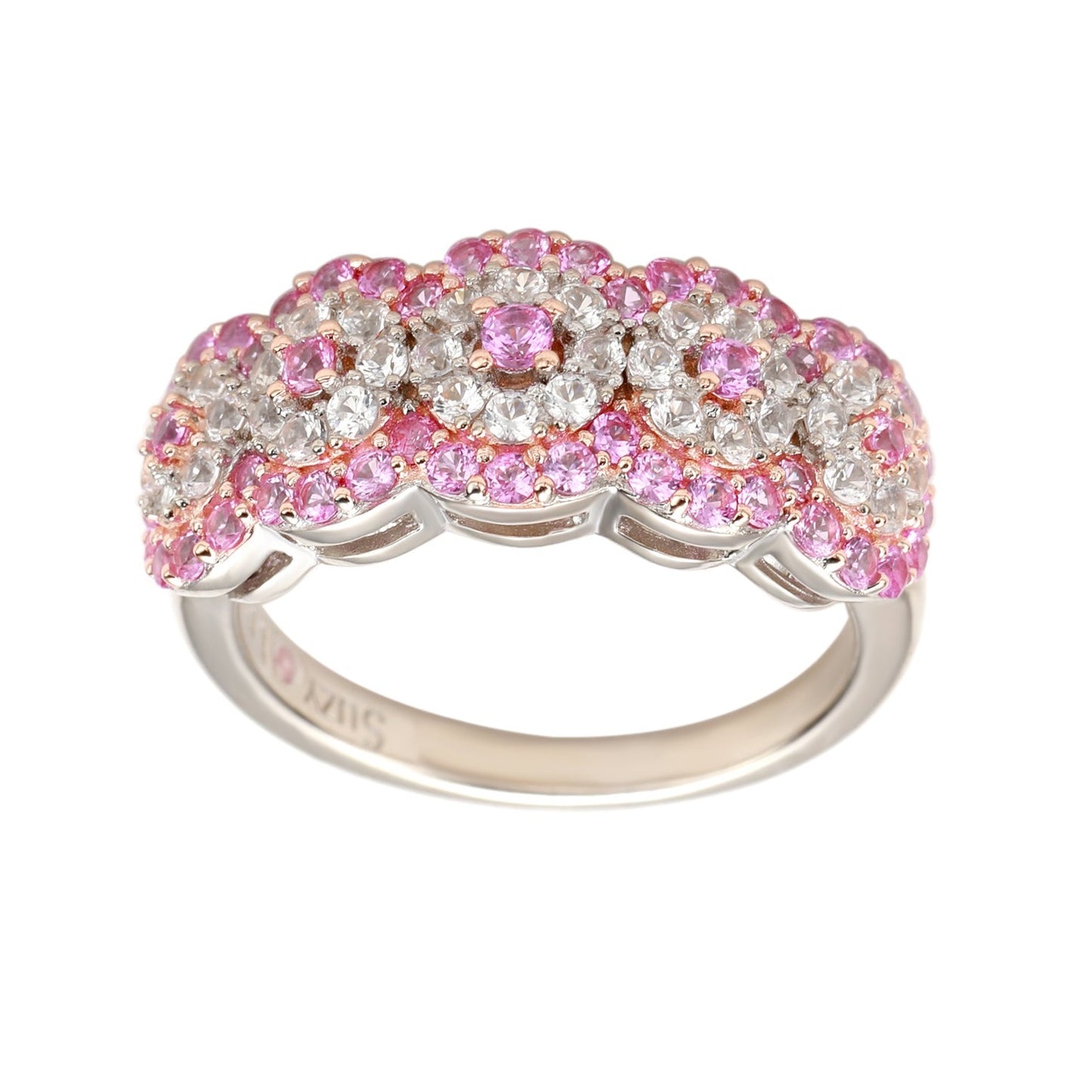 Suzy Levian Sterling Silver 2.8ct TGW Pink Sapphire and .02ct Diamond Anniversary Band