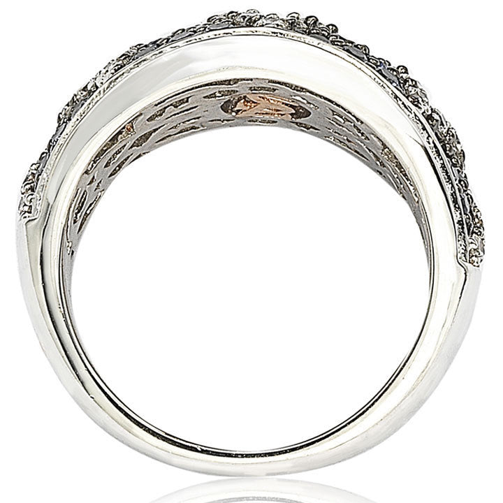 Suzy Levian Sterling Silver and 18K Gold Sapphire and Diamond Pave Zig Zag Ring