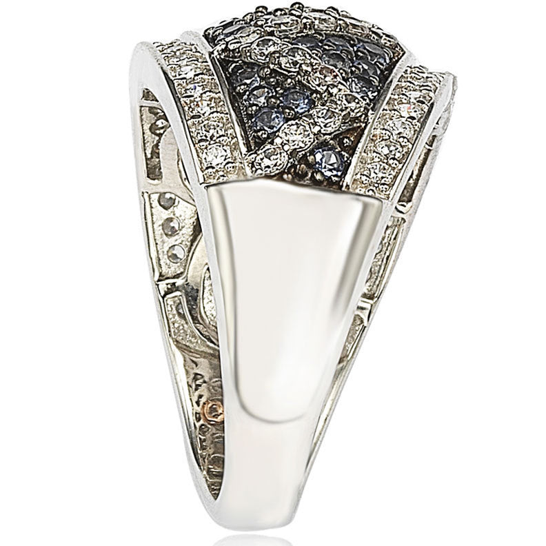 Suzy Levian Sterling Silver and 18K Gold Sapphire and Diamond Pave Zig Zag Ring