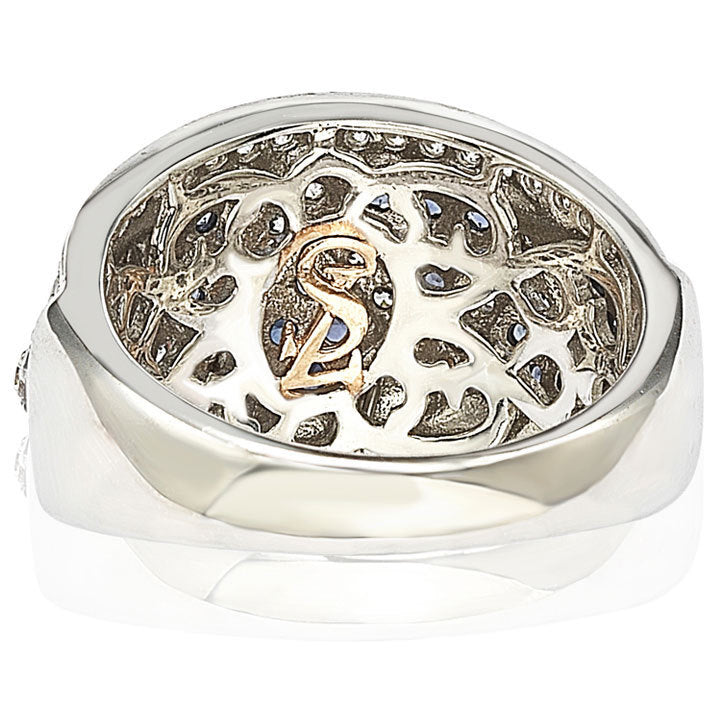 Suzy Levian Sterling Silver and 18K Gold Sapphire and Diamond Pave Zig Zag Ring