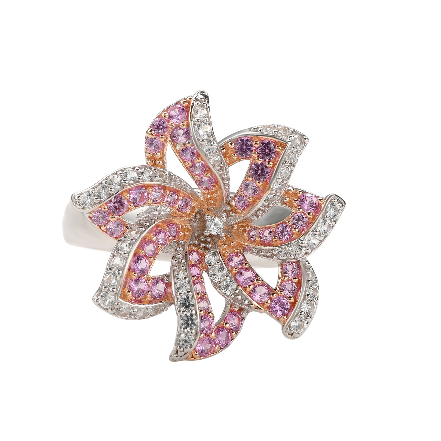 Suzy Levian Pink Sapphire and Diamond in Sterling Silver Flower Ring