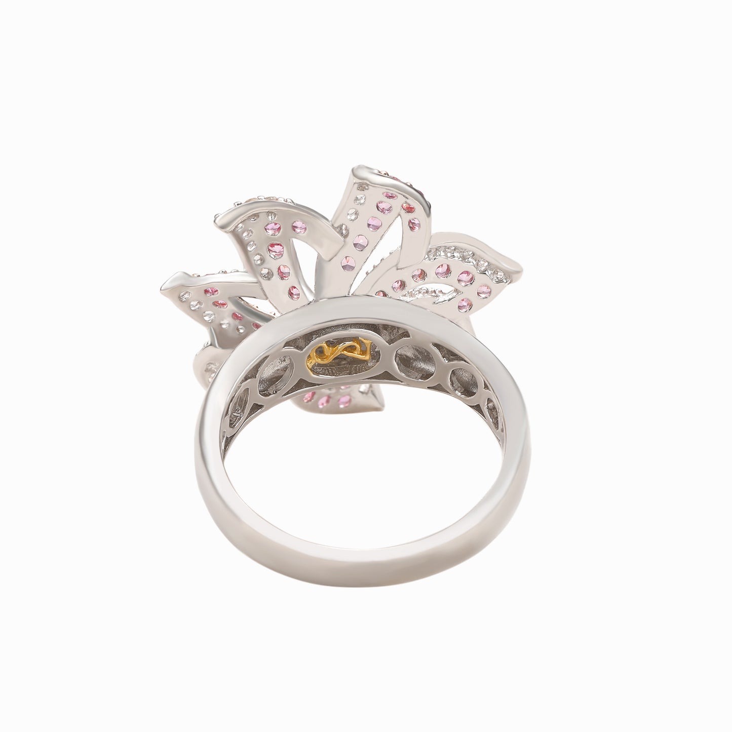 Suzy Levian Pink Sapphire and Diamond in Sterling Silver Flower Ring