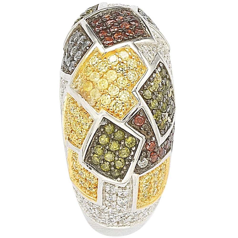 Suzy Levian Sterling Silver Cubic Zirconia Modern Italian Multi-colored Exotic Ring