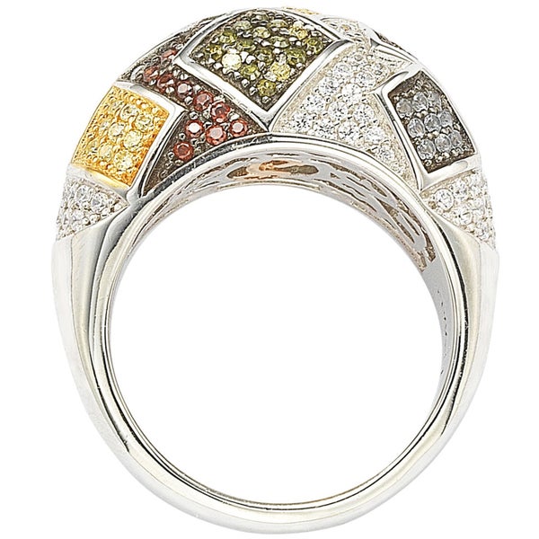 Suzy Levian Sterling Silver Cubic Zirconia Modern Italian Multi-colored Exotic Ring