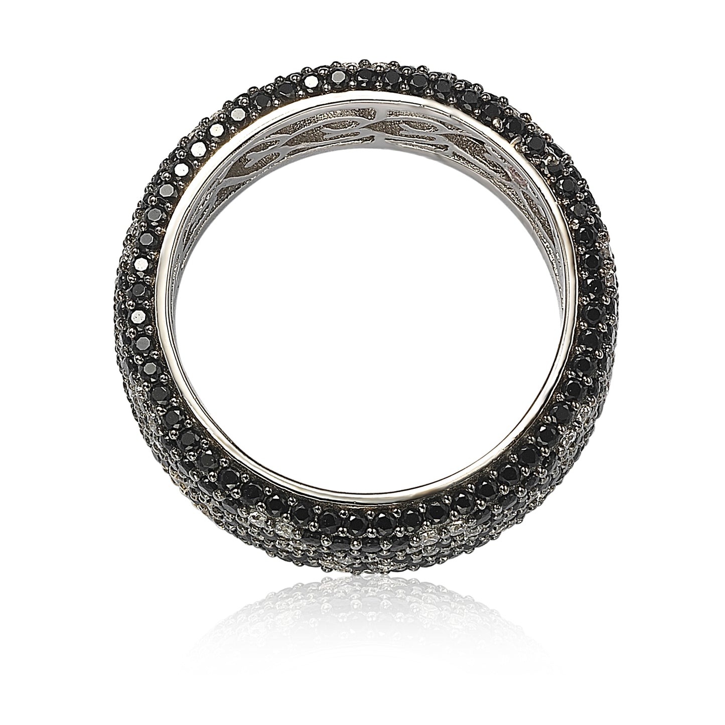 Suzy Levian Sterling Silver Cubic Zirconia White & Black Pave Flower Eternity Band Ring