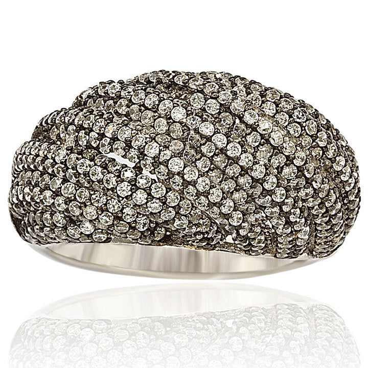 Suzy Levian Blackened Sterling Silver Cubic Zirconia Crossing Ring