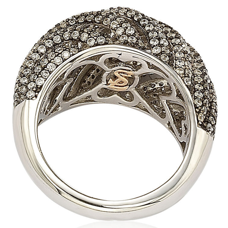 Suzy Levian Blackened Sterling Silver Cubic Zirconia Crossing Ring
