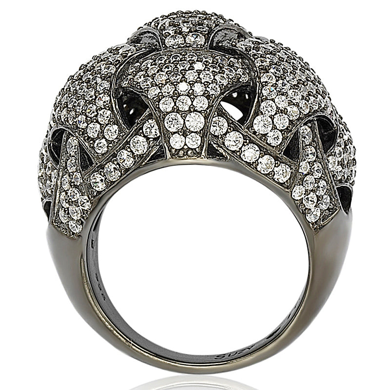 Suzy Levian Sterling Silver Cubic Zirconia Crossing Weaving Dome Ring