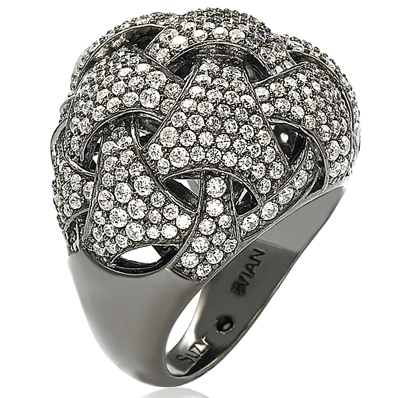 Suzy Levian Sterling Silver Cubic Zirconia Crossing Weaving Dome Ring