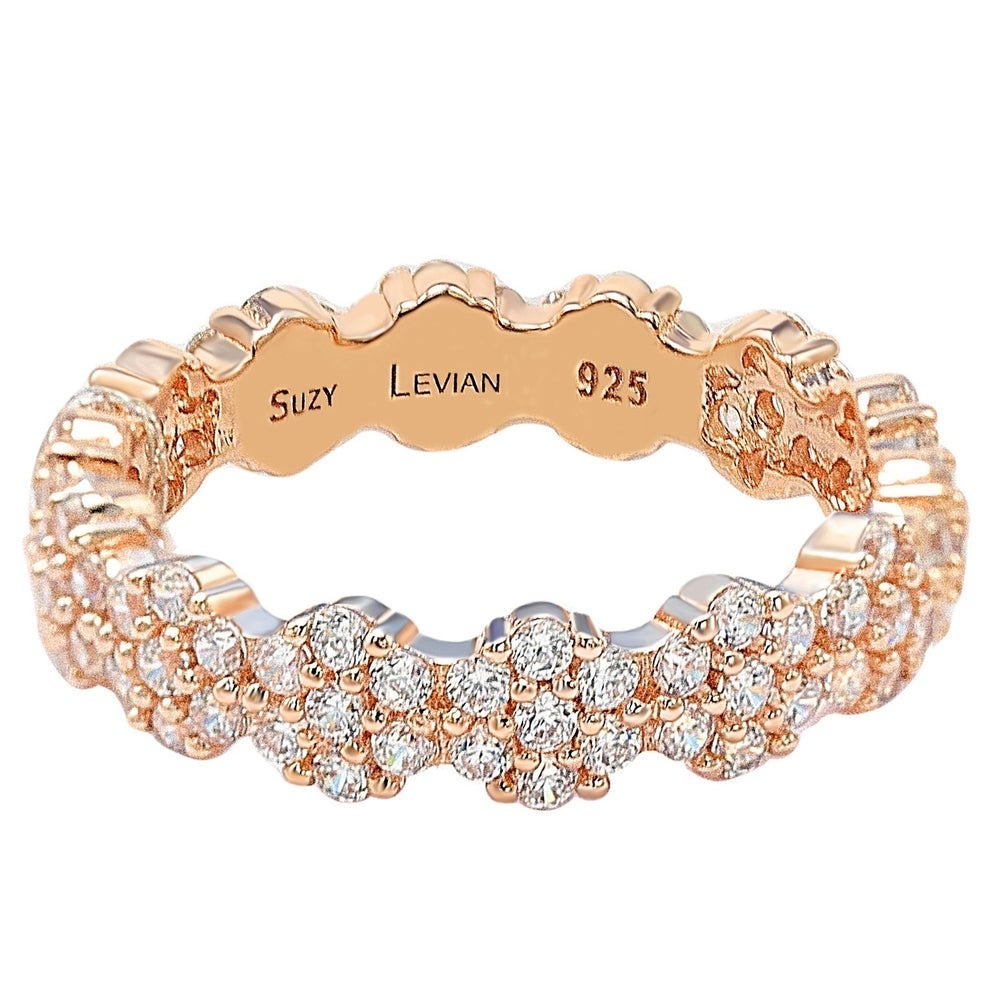 Suzy Levian Rose Sterling Silver Cubic Zirconia Floral Eternity Band