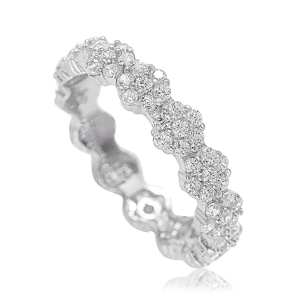 Suzy Levian Sterling Silver Cubic Zirconia Floral Eternity Band