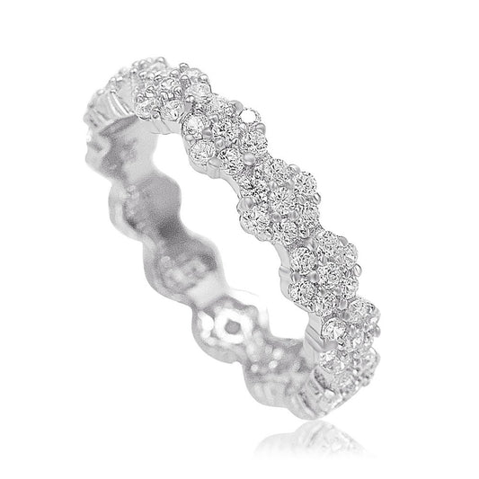 Suzy Levian Sterling Silver Cubic Zirconia Floral Eternity Band