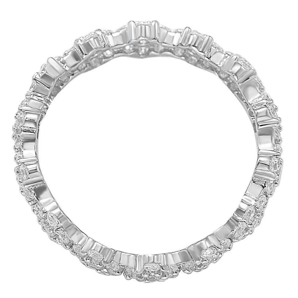 Suzy Levian Sterling Silver Cubic Zirconia Floral Eternity Band