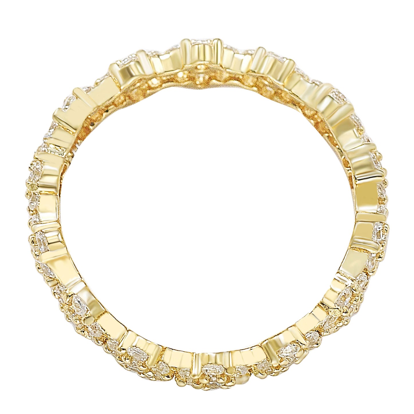 Suzy Levian Golden Sterling Silver Cubic Zirconia Floral Eternity Band
