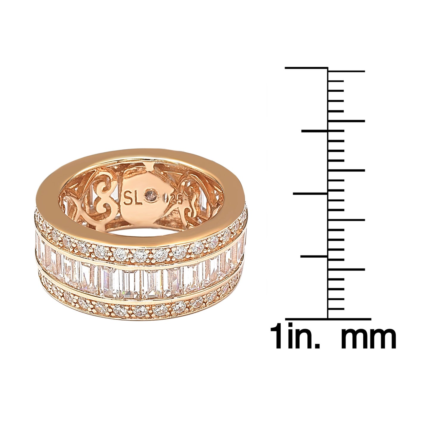 Suzy Levian Rose Sterling Silver Cubic Zirconia White Baguette Modern Eternity Band