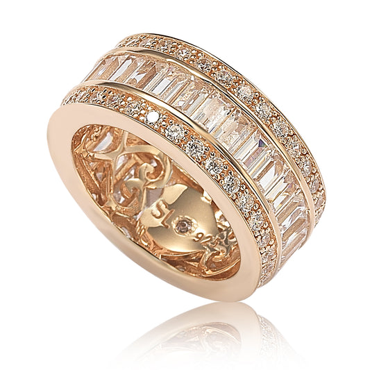 Suzy Levian Rose Sterling Silver Cubic Zirconia White Baguette Modern Eternity Band