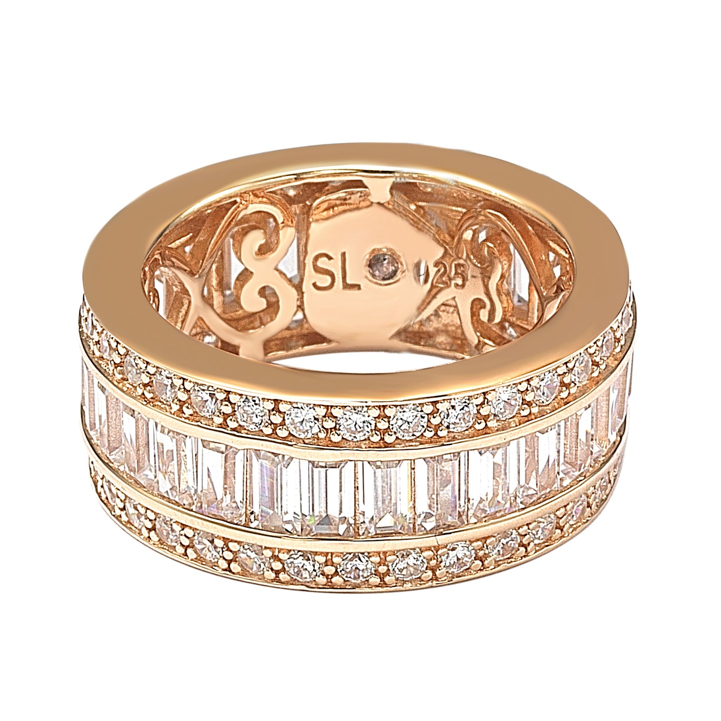Suzy Levian Rose Sterling Silver Cubic Zirconia White Baguette Modern Eternity Band