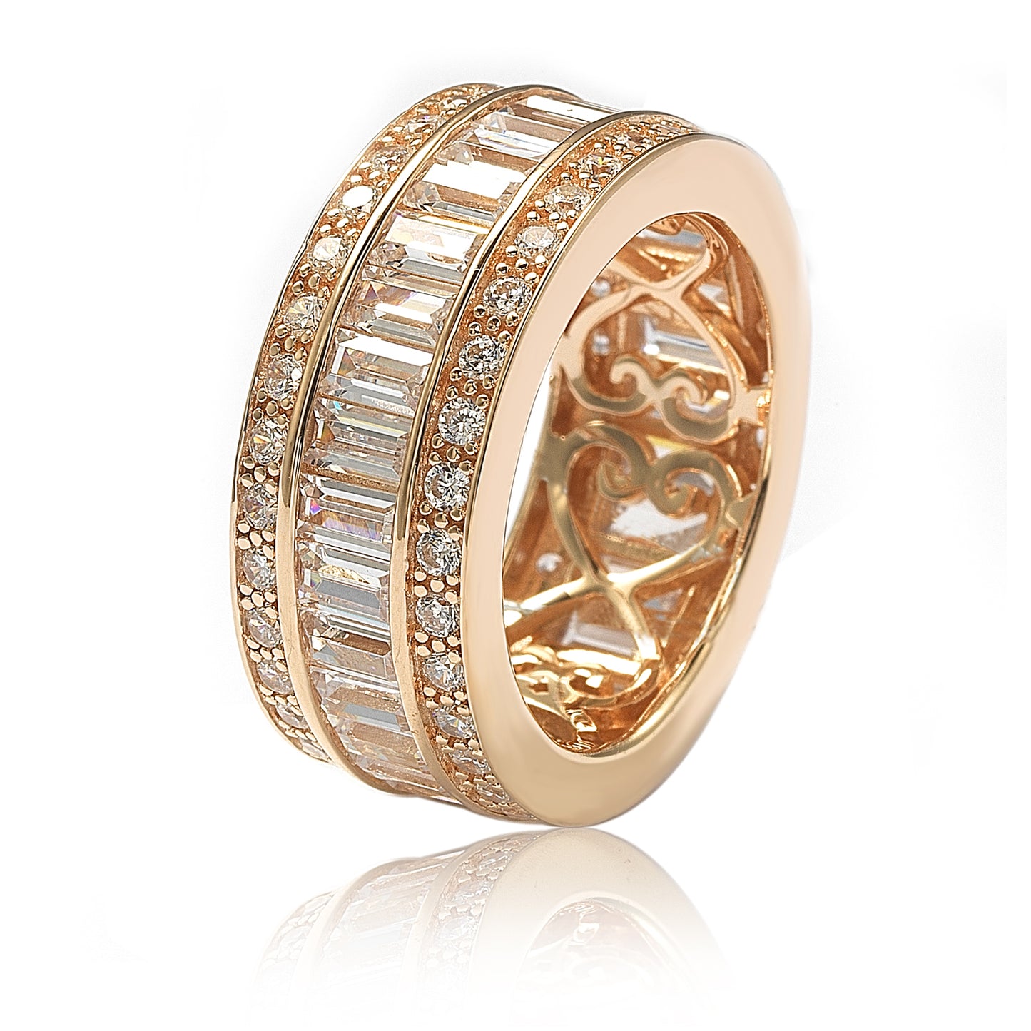 Suzy Levian Rose Sterling Silver Cubic Zirconia White Baguette Modern Eternity Band