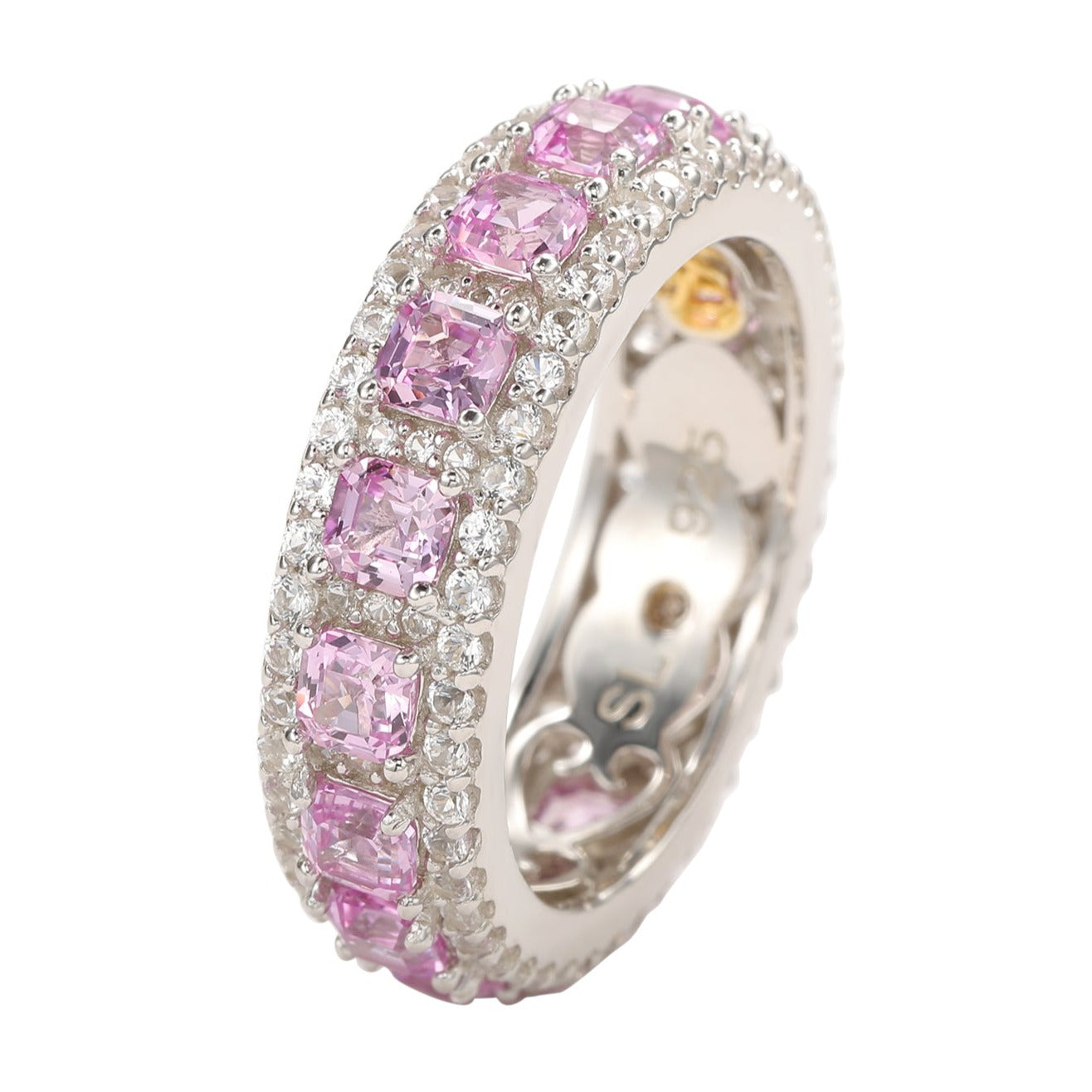 Suzy Levian Sterling Silver Pink Sapphire Diamond Accent Modern Eternity Band