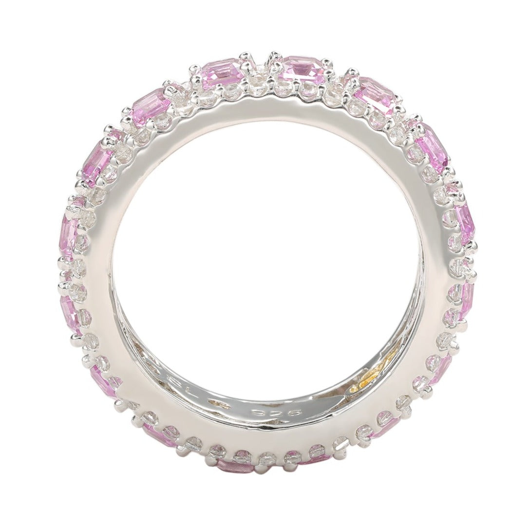 Suzy Levian Sterling Silver Pink Sapphire Diamond Accent Modern Eternity Band