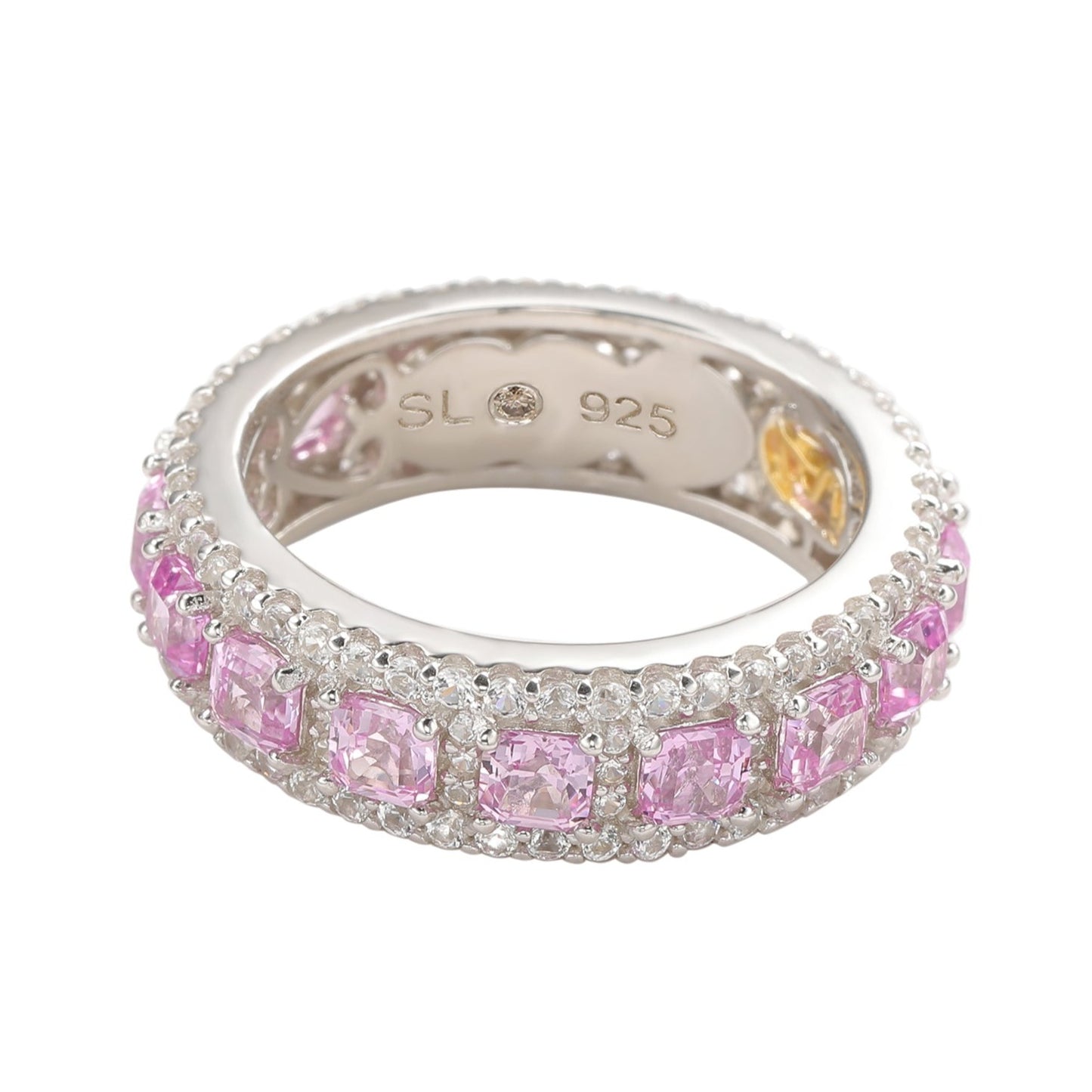 Suzy Levian Sterling Silver Pink Sapphire Diamond Accent Modern Eternity Band