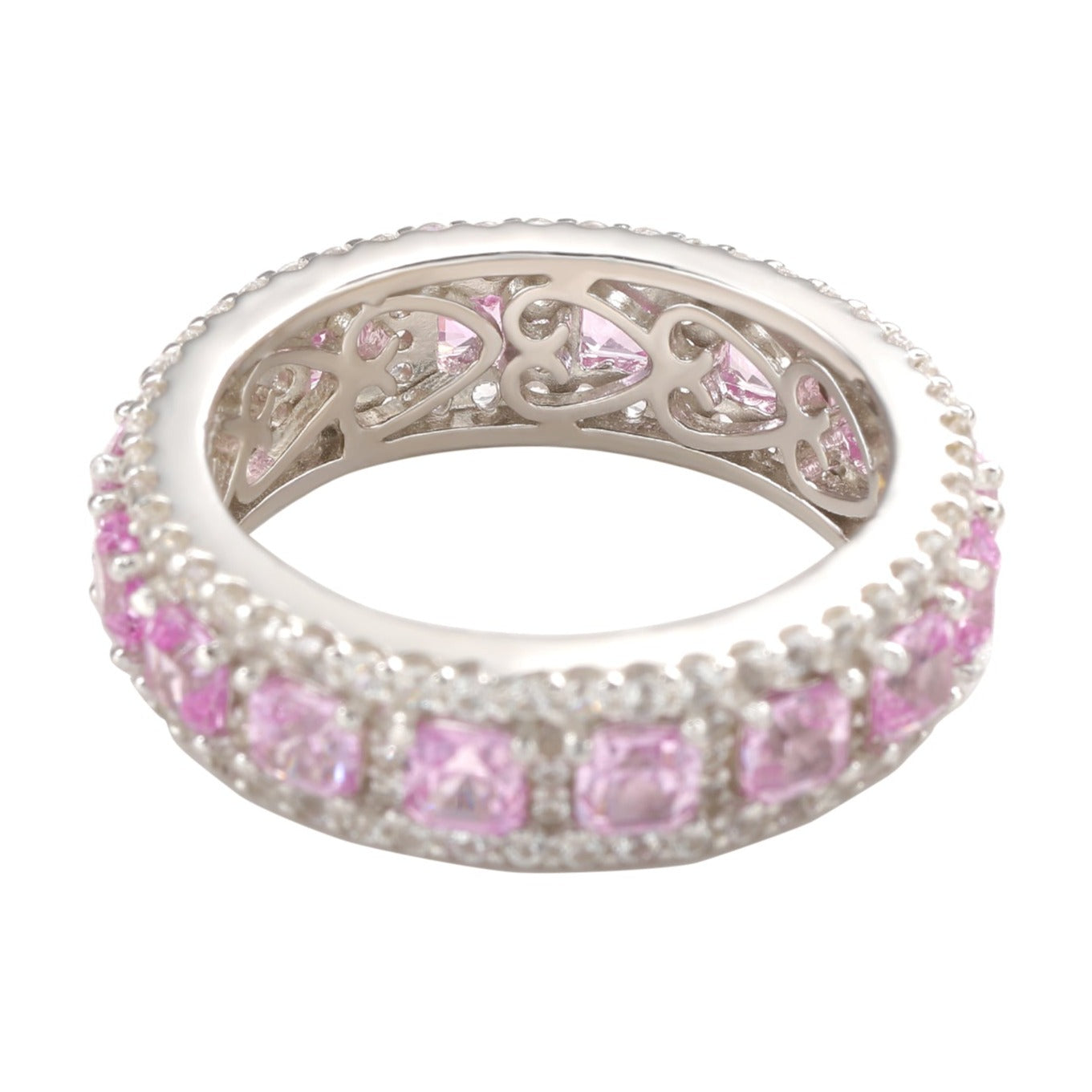 Suzy Levian Sterling Silver Pink Sapphire Diamond Accent Modern Eternity Band