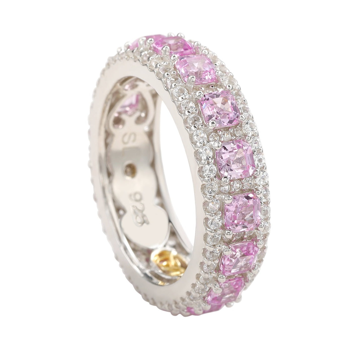 Suzy Levian Sterling Silver Pink Sapphire Diamond Accent Modern Eternity Band