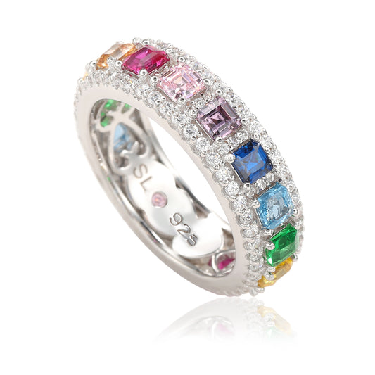 Suzy Levian Sterling Silver Rainbow Cubic Zirconia Modern Eternity Band